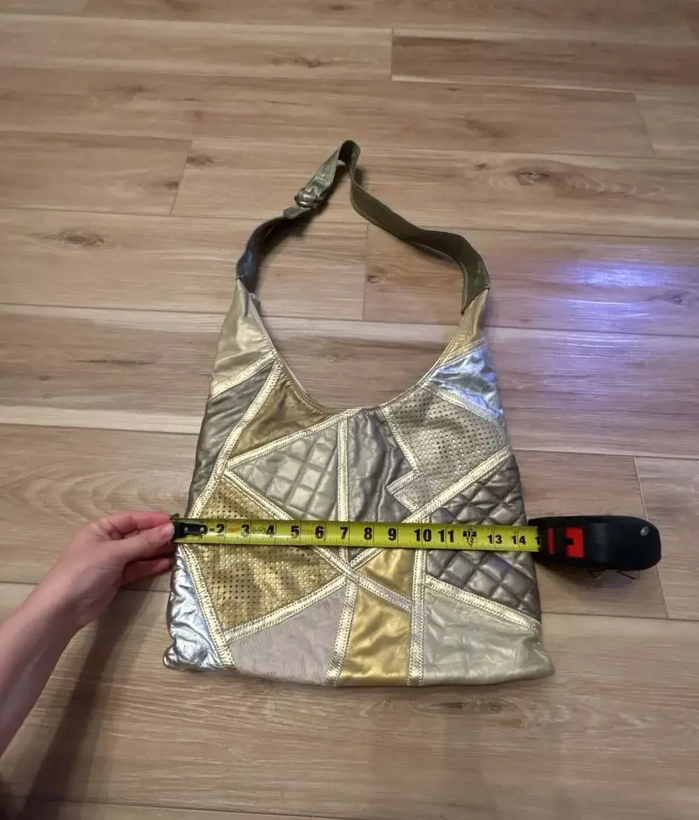 Bags by Pinky Metallic Leather Patchwork Hobo Shoulder Bag